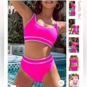 BMJL Color Block High Waisted Cheeky Bikini Swimwear Set Hot Pink Size XL NWT